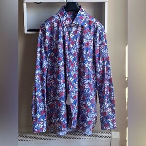 NWT Kiton Floral Multicolor Red Blue White Pattern Men’s Casual Shirt Size XXL